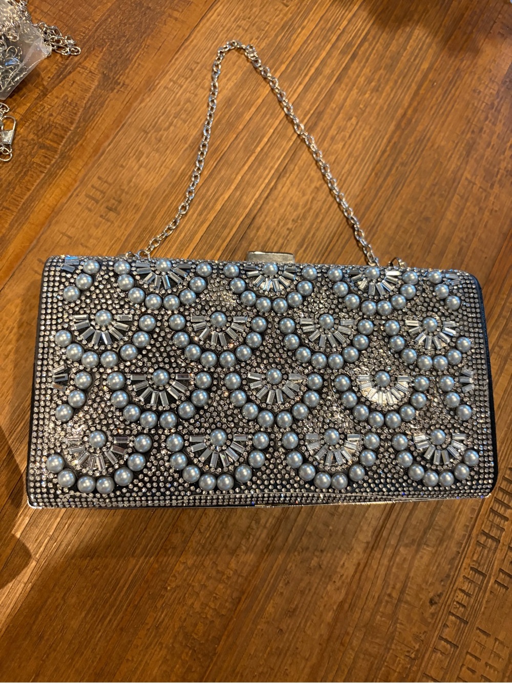 Embellished Silver Pearl Evening Clutch